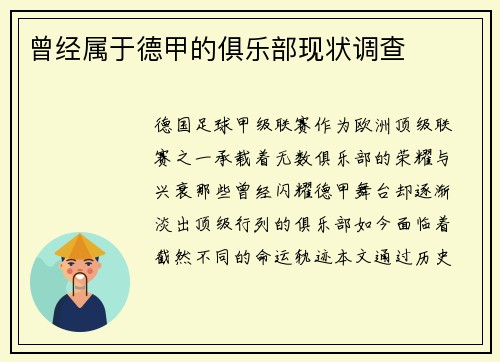 曾经属于德甲的俱乐部现状调查