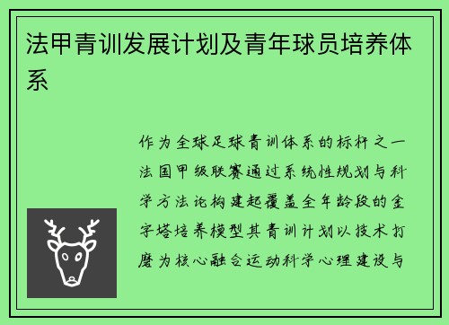 法甲青训发展计划及青年球员培养体系