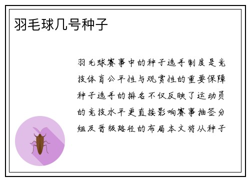 羽毛球几号种子